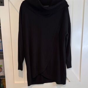Black Cowl Neck Overlap Knit Sweater